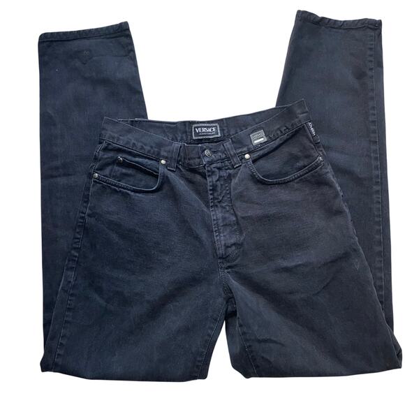 Vintage 90s Y2K Versace Jeans Couture Black Straight Leg Denim Pants 34x35 Italy - Picture 1 of 9